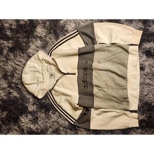 Adidas Half Zip Sweatshirt Mens Small Hooded White Gray NO STRING